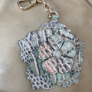 RARE Brahmin Aquarelle Magnolia Key Fob Bag Charm Tassel Leather Aqua Coral